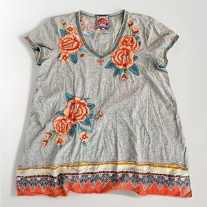 Johnny Was "Gracie" Embroidered Floral Tunic - Size Large - Gray
